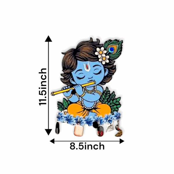 Little Krishna Wooden Wall Hanging - Wooden Wall Key Holder - Decorative Radha Krishna Design Key Stand for Home & Office - Multi-Hook Organizer for Entryway, Hall & Living Room - Spiritual Wall Decor - Image 3