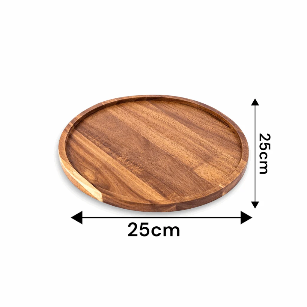 Beautiful Wooden Tray - Handcrafted Round Shape Wood Tray - Small Wooden Serving Tray -Decorative Tray for Home, Pooja Room, Coffee Table Decor Item - Image 2