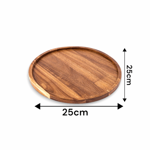 Beautiful Wooden Tray - Handcrafted Round Shape Wood Tray - Small Wooden Serving Tray -Decorative Tray for Home, Pooja Room, Coffee Table Decor Item - Image 2