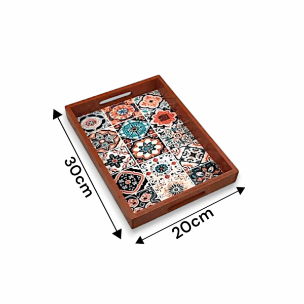 Wooden Tea Set Tray - Wooden Printed Tray - Beautiful Printed Wood Tray - Home Decoration Storage Tray - Image 2
