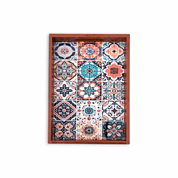 Wooden Tea Set Tray - Wooden Printed Tray - Beautiful Printed Wood Tray - Home Decoration Storage Tray - Image 3