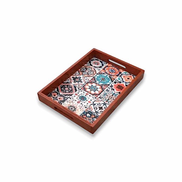 Wooden Tea Set Tray - Wooden Printed Tray - Beautiful Printed Wood Tray - Home Decoration Storage Tray
