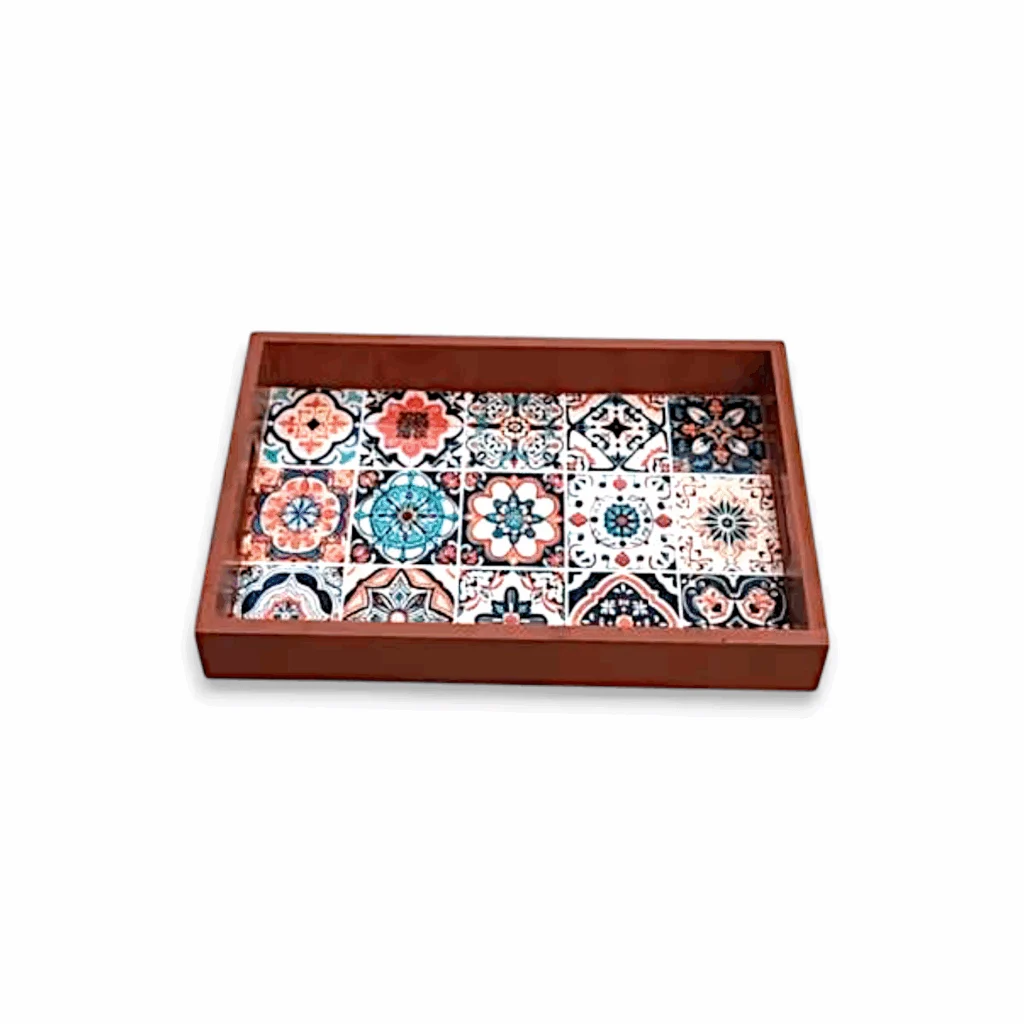 Wooden Tea Set Tray - Wooden Printed Tray - Beautiful Printed Wood Tray - Home Decoration Storage Tray - Image 4
