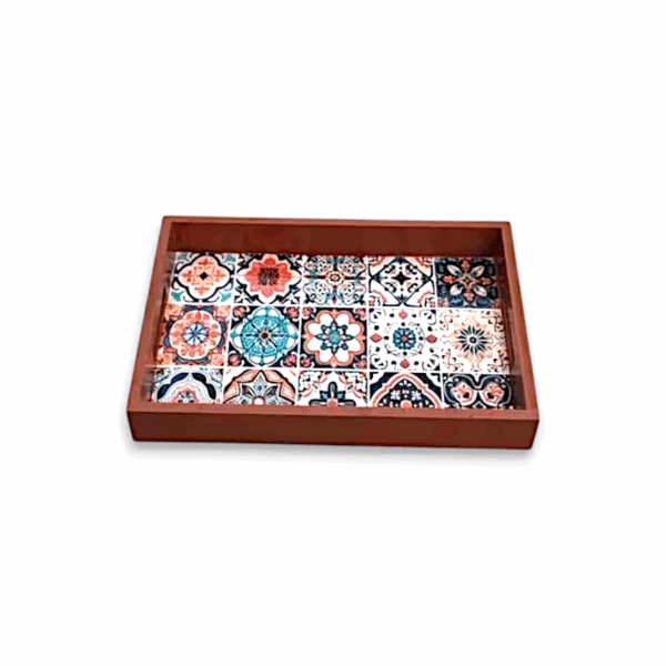 Wooden Tea Set Tray - Wooden Printed Tray - Beautiful Printed Wood Tray - Home Decoration Storage Tray - Image 4