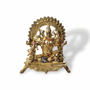 Pure Brass Durga Maa Idol with Family - Pittal Maa Durga Murti - Handcrafted Hindu Goddess Puja Statue - Maa Durga with Laxmi, Swaraswati, Ganesh and Kartik - 8"x6.5" Approx Durga Murti for Pooja