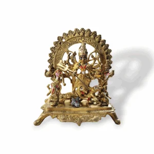 Pure Brass Durga Maa Idol with Family - Pittal Maa Durga Murti - Handcrafted Hindu Goddess Puja Statue - Maa Durga with Laxmi, Swaraswati, Ganesh and Kartik - 8"x6.5" Approx Durga Murti for Pooja