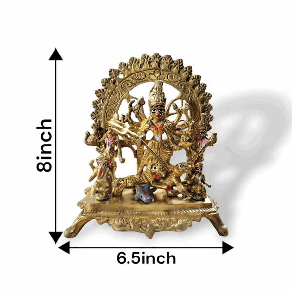 Pure Brass Durga Maa Idol with Family - Pittal Maa Durga Murti - Handcrafted Hindu Goddess Puja Statue - Maa Durga with Laxmi, Swaraswati, Ganesh and Kartik - 8"x6.5" Approx Durga Murti for Pooja - Image 3