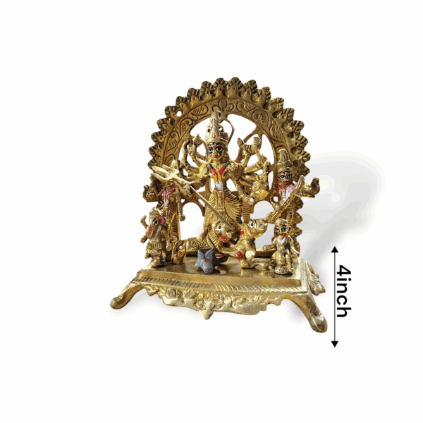 Pure Brass Durga Maa Idol with Family - Pittal Maa Durga Murti - Handcrafted Hindu Goddess Puja Statue - Maa Durga with Laxmi, Swaraswati, Ganesh and Kartik - 8"x6.5" Approx Durga Murti for Pooja - Image 5