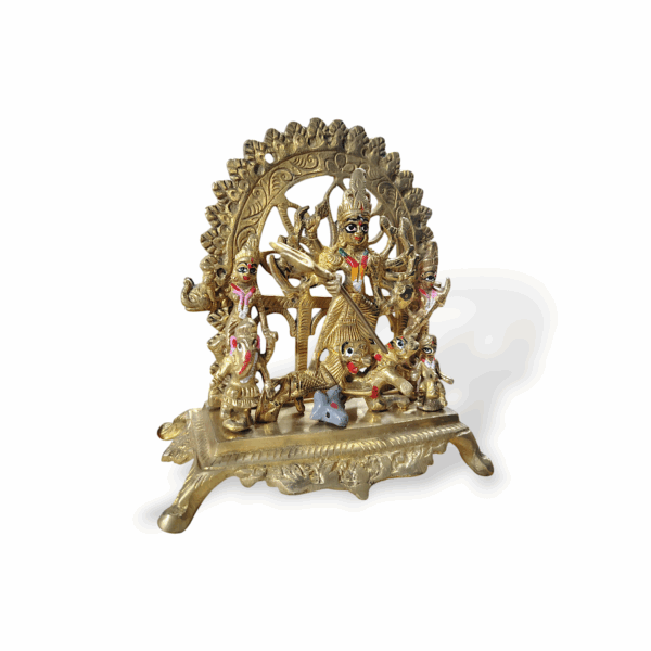 Pure Brass Durga Maa Idol with Family - Pittal Maa Durga Murti - Handcrafted Hindu Goddess Puja Statue - Maa Durga with Laxmi, Swaraswati, Ganesh and Kartik - 8"x6.5" Approx Durga Murti for Pooja - Image 4