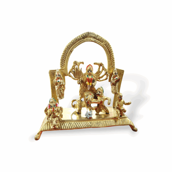 Pure Brass Durga Maa Idol with Family - Pittal Maa Durga Murti - Handcrafted Hindu Goddess Puja Statue - Maa Durga with Laxmi, Swaraswati, Ganesh and Kartik - 9"x9" Approx Durga Murti for Pooja - Image 4