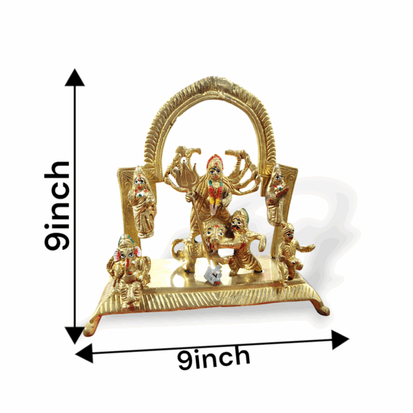 Pure Brass Durga Maa Idol with Family - Pittal Maa Durga Murti - Handcrafted Hindu Goddess Puja Statue - Maa Durga with Laxmi, Swaraswati, Ganesh and Kartik - 9"x9" Approx Durga Murti for Pooja - Image 5