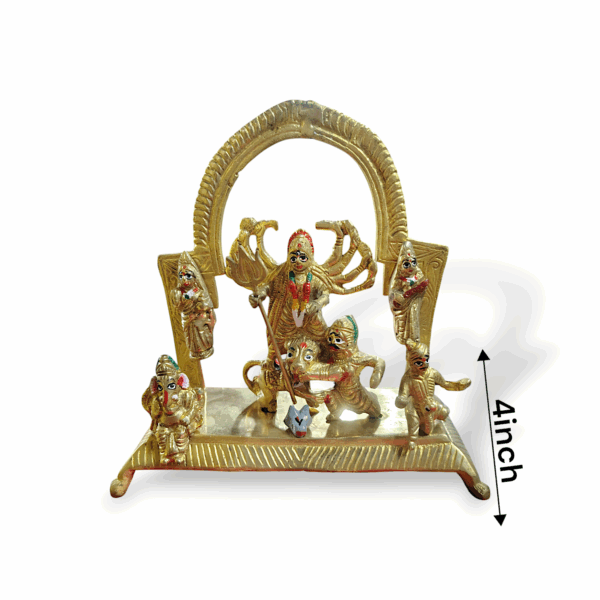 Pure Brass Durga Maa Idol with Family - Pittal Maa Durga Murti - Handcrafted Hindu Goddess Puja Statue - Maa Durga with Laxmi, Swaraswati, Ganesh and Kartik - 9"x9" Approx Durga Murti for Pooja - Image 2