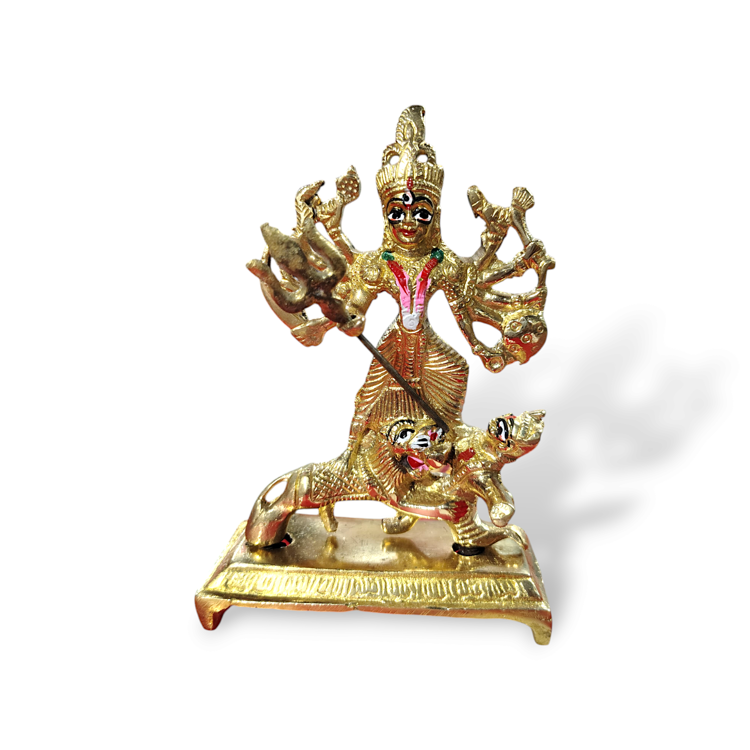 Pure Brass Maa Durga Idol - Mahishasura Mardini Durga Mata Murti - Brass Maa Durga Statue for Pooja, Mandir Decor Showpiece - 6"x4" Approx