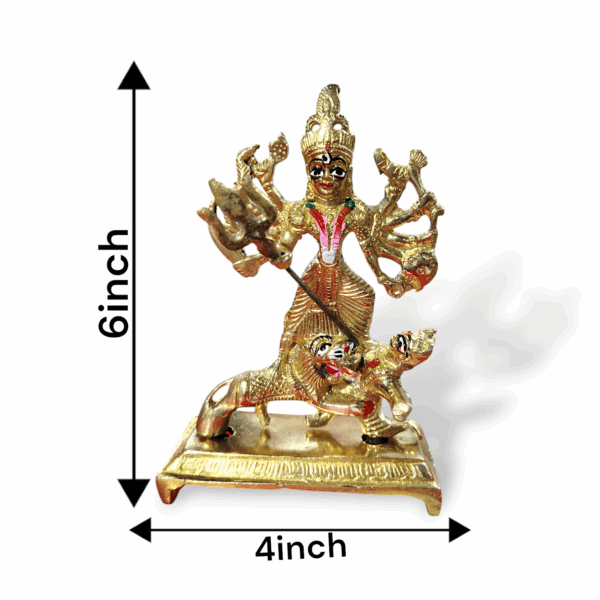 Pure Brass Maa Durga Idol - Mahishasura Mardini Durga Mata Murti - Brass Maa Durga Statue for Pooja, Mandir Decor Showpiece - 6"x4" Approx - Image 3
