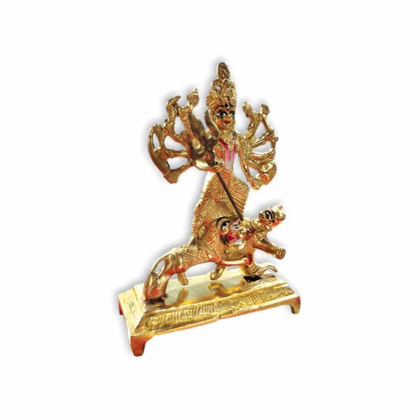 Pure Brass Maa Durga Idol - Mahishasura Mardini Durga Mata Murti - Brass Maa Durga Statue for Pooja, Mandir Decor Showpiece - 6"x4" Approx - Image 4