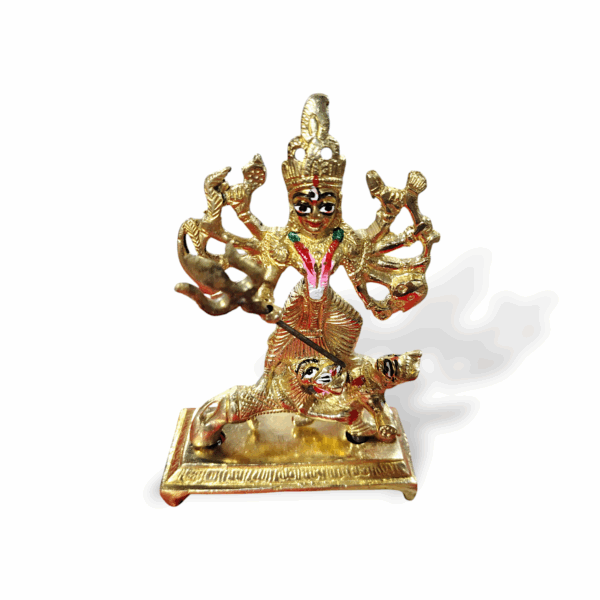 Pure Brass Maa Durga Idol - Mahishasura Mardini Durga Mata Murti - Brass Maa Durga Statue for Pooja, Mandir Decor Showpiece - 6"x4" Approx - Image 2