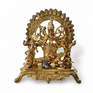 Pure Brass Durga Maa Idol with Family - Pittal Maa Durga Murti - Handcrafted Hindu Goddess Puja Statue - Maa Durga with Laxmi, Swaraswati, Ganesh and Kartik - 8"x6.5" Approx Durga Murti for Pooja