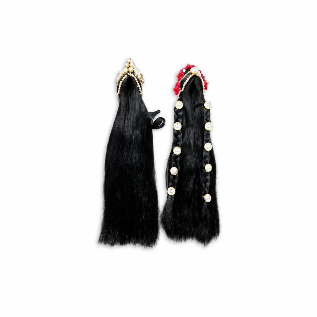 Beautiful Hair For Radha Rani - Durga Devi Mata Rani Hair - Designer Hair For 3 , 4 No. Rdha Rani - Pure Black Hair For Devi Maa