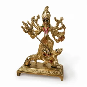 Pure Brass Maa Durga Idol - Mahishasura Mardini Durga Mata Murti - Brass Maa Durga Statue for Pooja, Mandir Decor Showpiece - 6"x4" Approx
