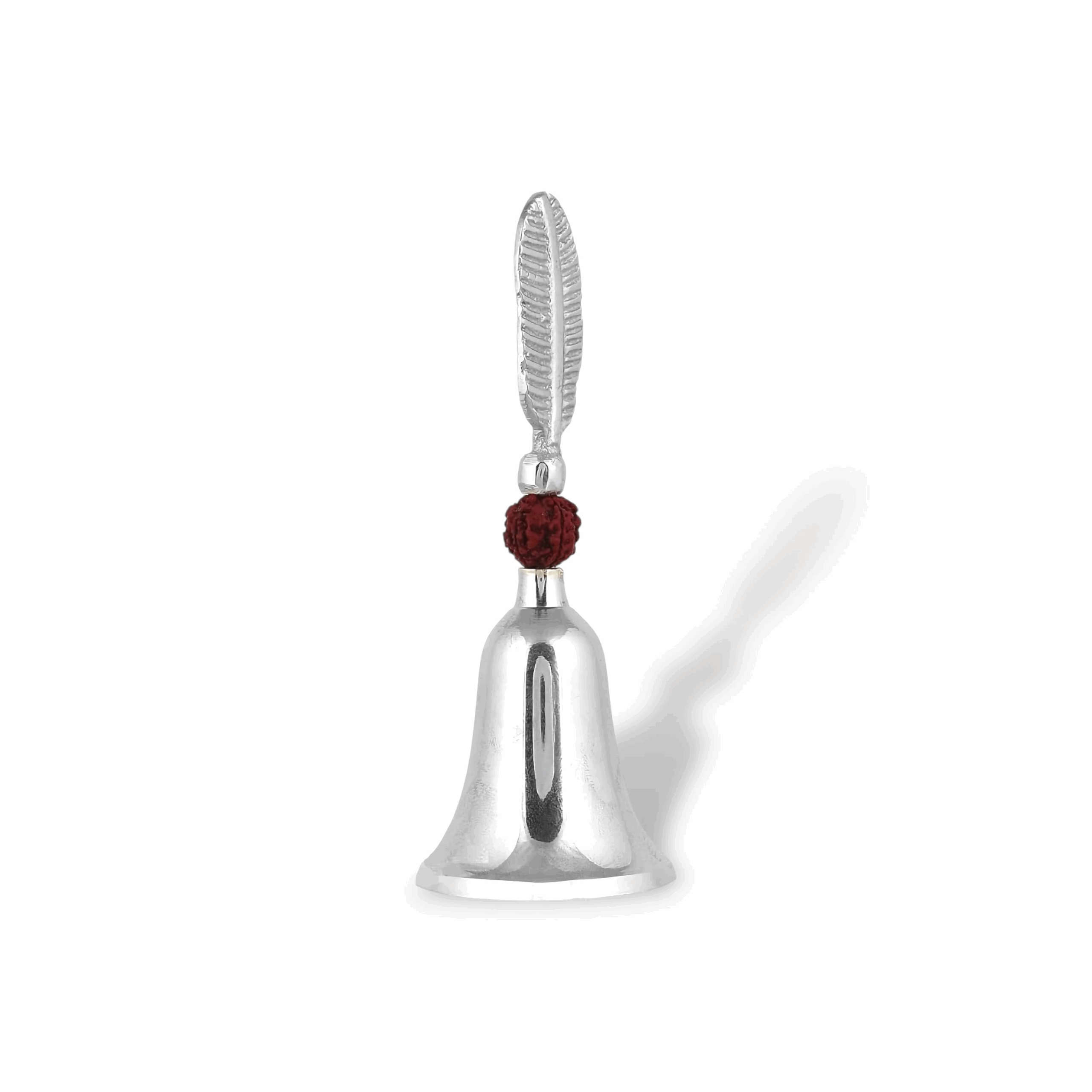 Rudraksha Silver Prayer Bell - Ghanti - Rudraksh Bell for Home Pooja Mandir Temple - Bell with Colorfull Box - Silver Colour Pooja Ghanti for Pooja and Home Decoration