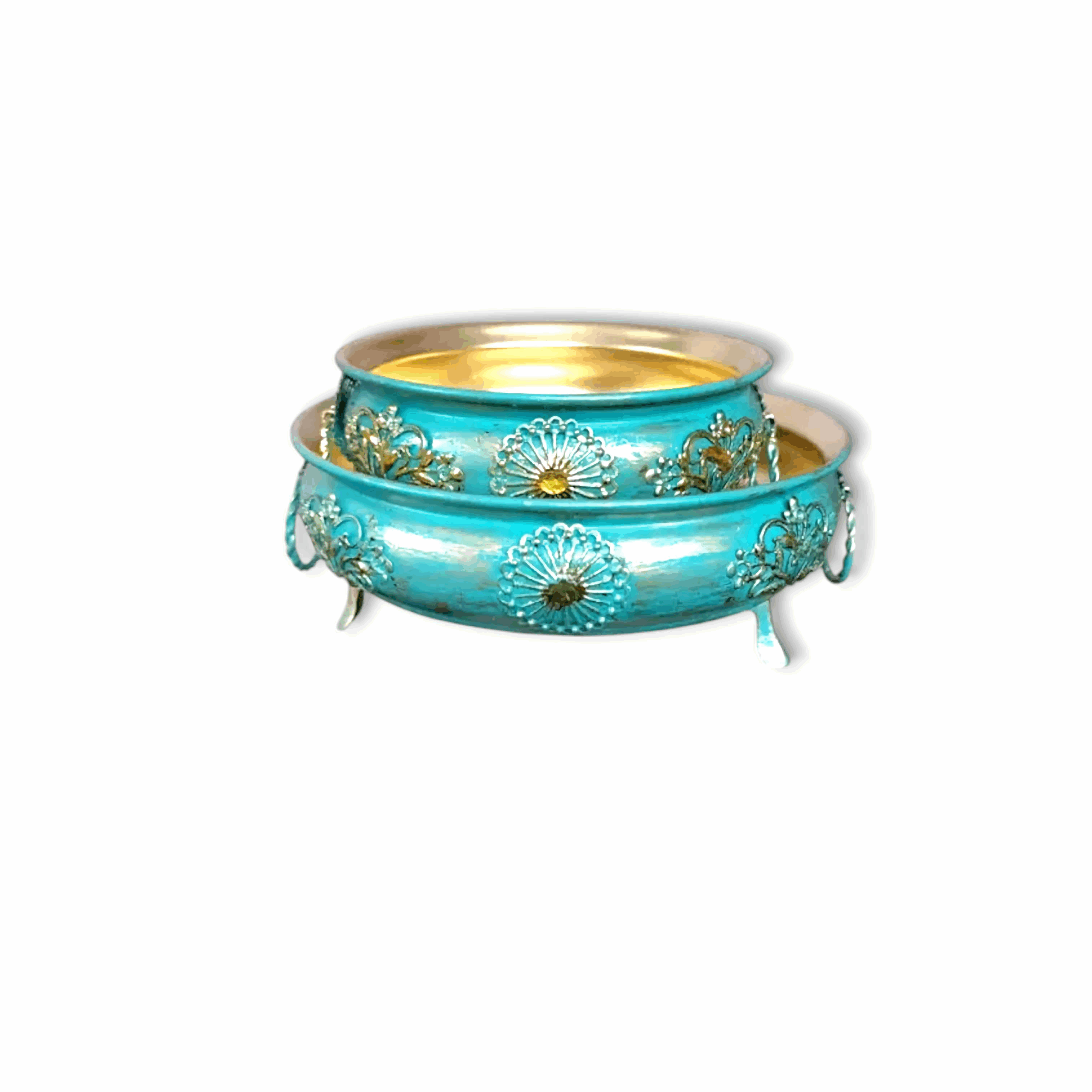 Beautiful Handi Urli Set - Metal Handi Urli  Set For Puja Mandir And Home Decorative - Set Of 2 Serving Tray  For Puja And DIwali Gift