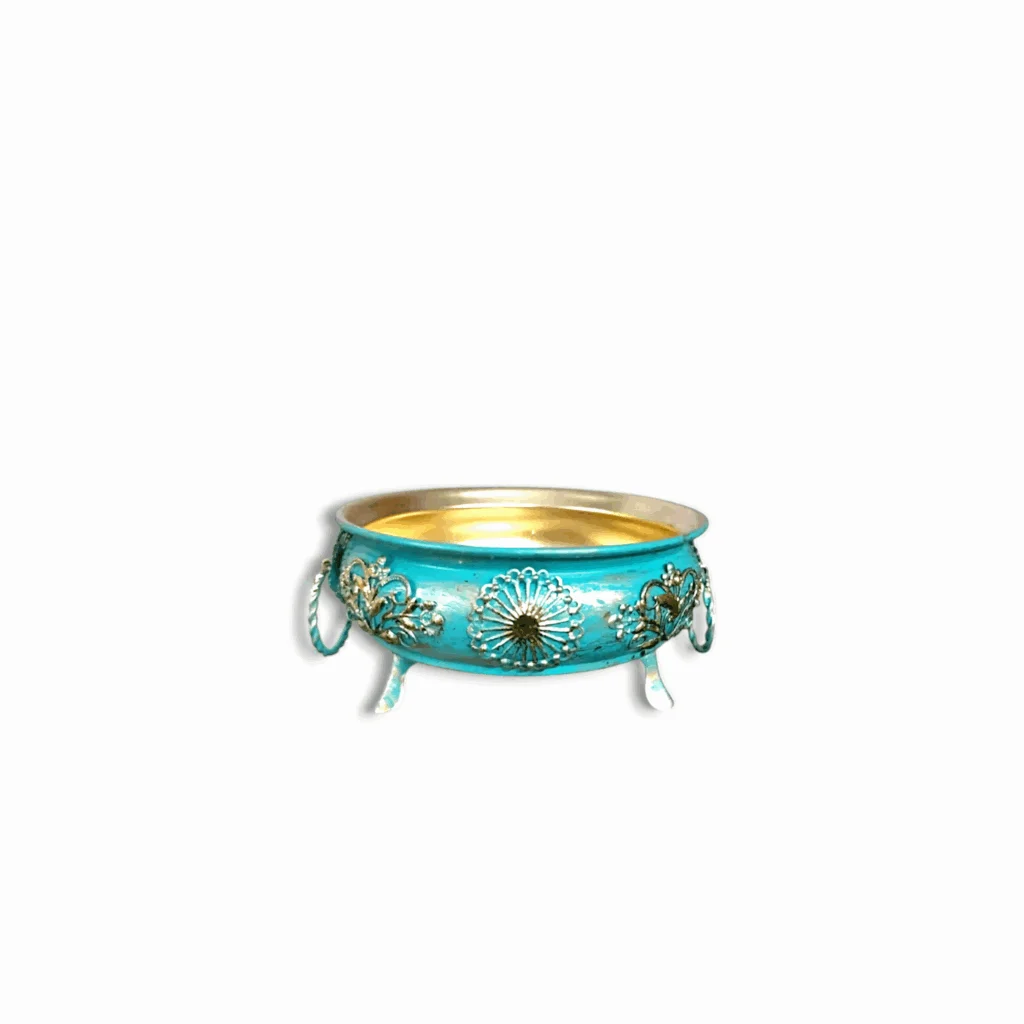 Beautiful Handi Urli Set - Metal Handi Urli Set For Puja Mandir And Home Decorative - Set Of 2 Serving Tray For Puja And DIwali Gift - Image 3