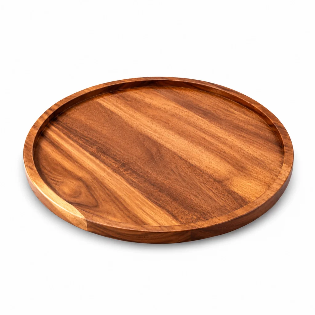 Beautiful Wooden Tray - Handcrafted Round Shape Wood Tray - Small Wooden Serving Tray -Decorative Tray for Home, Pooja Room, Coffee Table Decor Item