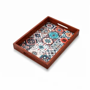 Wooden Tea Set Tray - Wooden Printed Tray - Beautiful Printed Wood Tray - Home Decoration Storage Tray