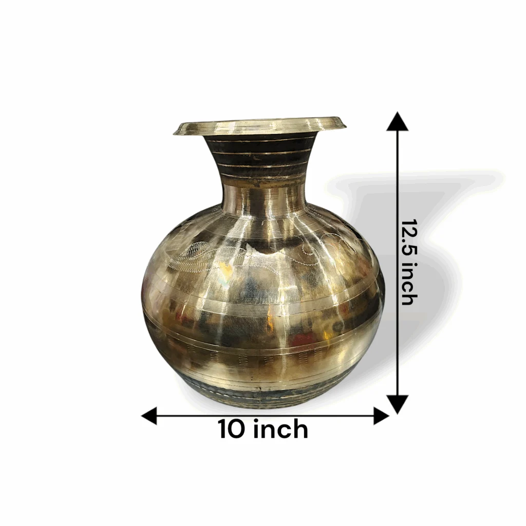 Pure Brass Kalash - Brass Kalshi - Pital Kalash - Traditional Brass Water Storage Matka - Brass Kalsi For Pooja, Wedding - Image 4