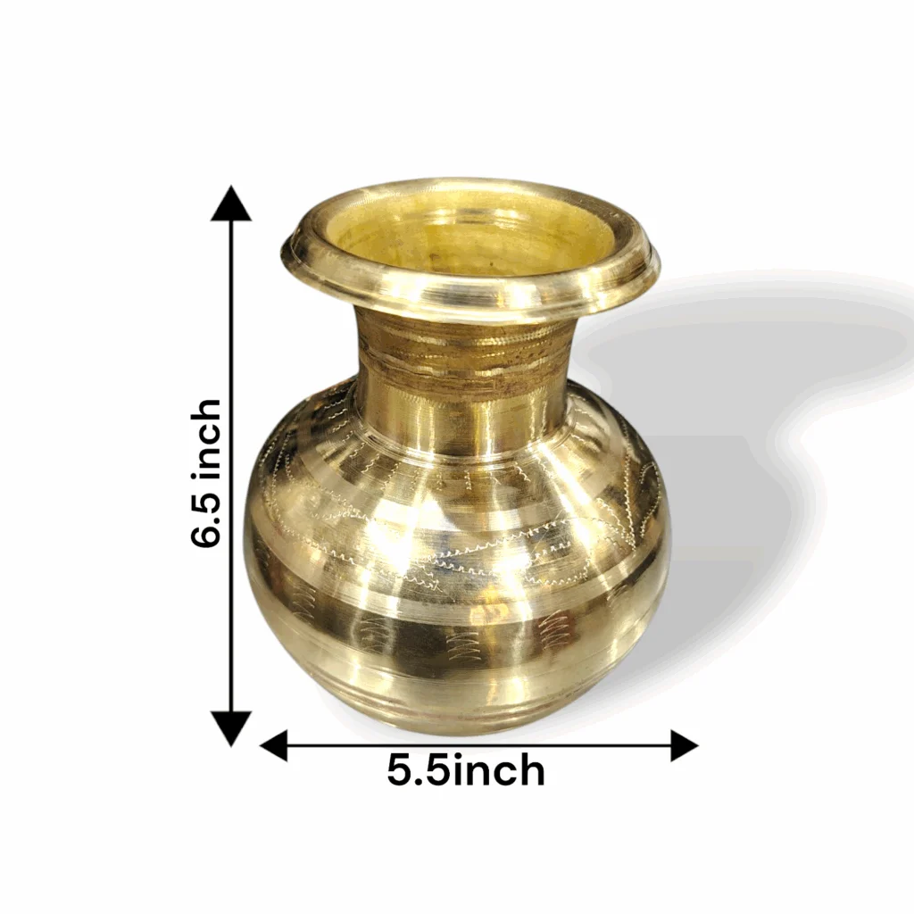 Pure Brass Small Kalash - Brass Small Kalshi - Pital Kalash - Traditional Brass Water Storage Matka - Brass Kalsi For Pooja, Wedding - Image 3