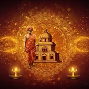 An Indian historical scene featuring Jyotirao Phule, depicted as a dignified figure wearing traditional 19th-century attire, standing in front of a symbolic representation of the Satya Shodhak Samaj. The backdrop is a vibrant fusion of traditional Indian art forms with modern digital aesthetics, showcasing rich colors like gold and maroon. Intricate patterns and cultural motifs such as mandalas and lotus flowers adorn the scene. The atmosphere is serene and ethereal, with soft, glowing lights creating a surreal and spiritual tone. The image captures the essence of social reform and empowerment, highlighting the transformative impact of the Satya Shodhak Samaj in a harmonious blend of heritage and innovation.