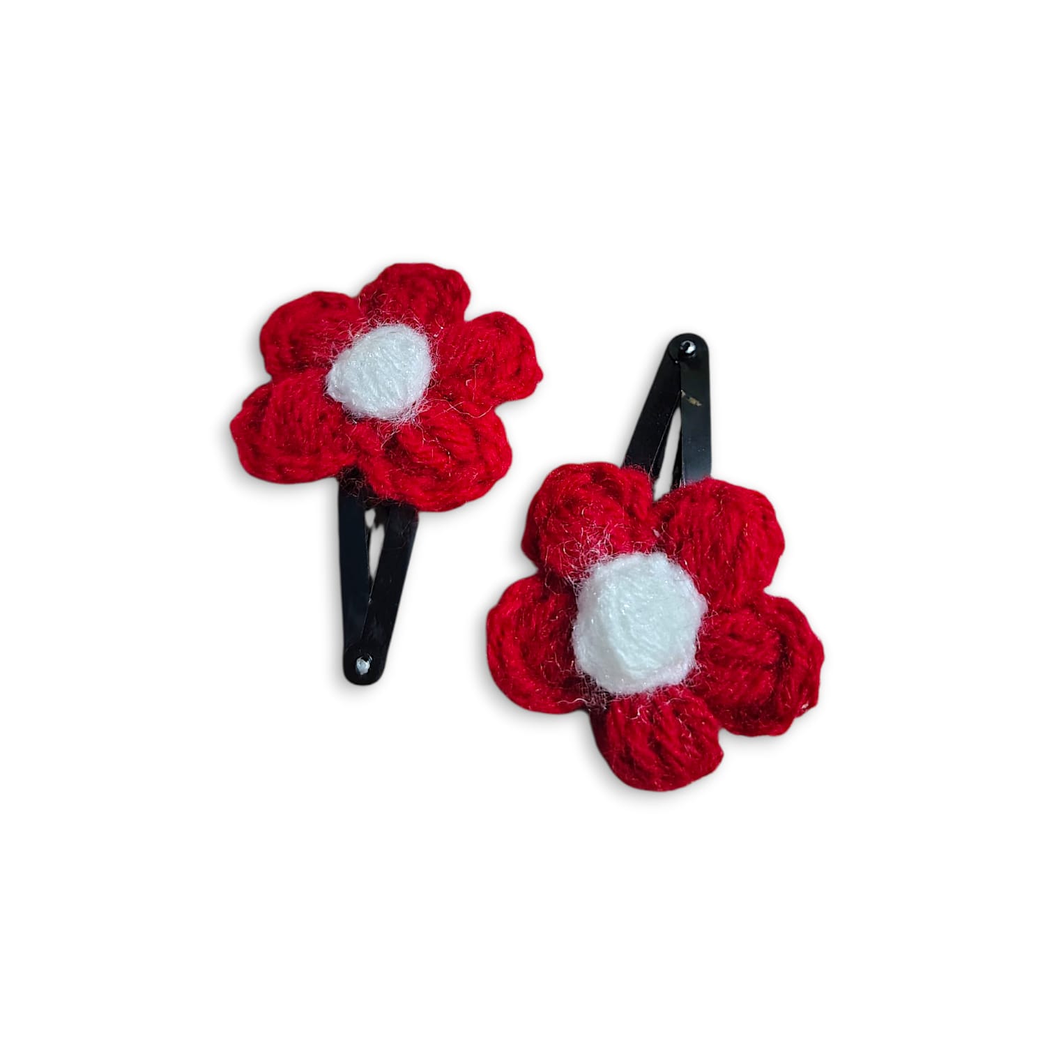 Handmade Woollen Hair Clip - Hair Clip - Women Hair Accessories - Red Colour Mini Flower Clip - Beautifull Girls Hair Clip - Set of 2