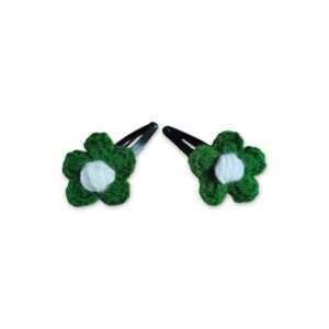 Handmade Woollen Hair Clip - Hair Clip - Women Hair Accessories - Green Colour Mini Flower Clip - Beautifull Girls Hair Clip - Set of 2