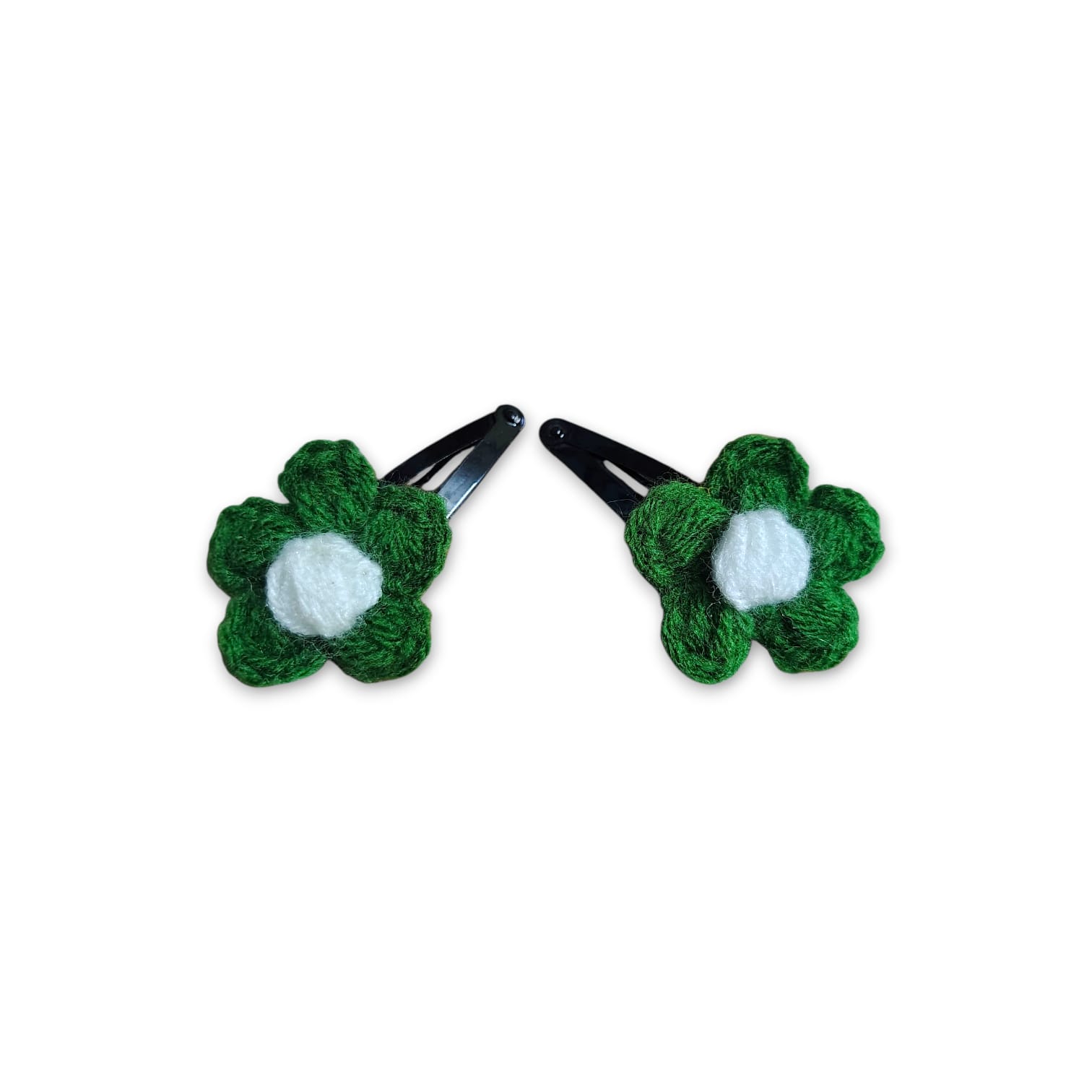 Handmade Woollen Hair Clip - Hair Clip - Women Hair Accessories - Green Colour Mini Flower Clip - Beautifull Girls Hair Clip - Set of 2