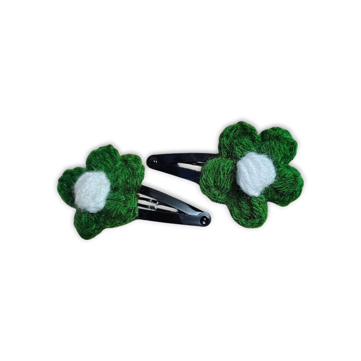 Handmade Woollen Hair Clip - Hair Clip - Women Hair Accessories - Green Colour Mini Flower Clip - Beautifull Girls Hair Clip - Set of 2 - Image 2
