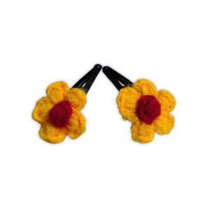 Handmade Woollen Hair Clip - Hair Clip - Women Hair Accessories - Yellow Colour Mini Flower Clip - Beautifull Girls Hair Clip - Set of 2