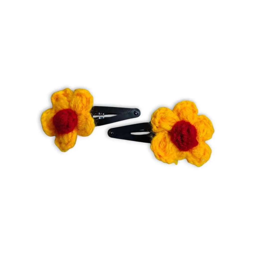 Handmade Woollen Hair Clip - Hair Clip - Women Hair Accessories - Yellow Colour Mini Flower Clip - Beautifull Girls Hair Clip - Set of 2 - Image 2