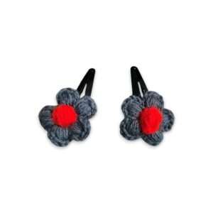 Handmade Woollen Hair Clip - Hair Clip - Women Hair Accessories - Gray Colour Mini Flower Clip - Beautifull Girls Hair Clip - Set of 2