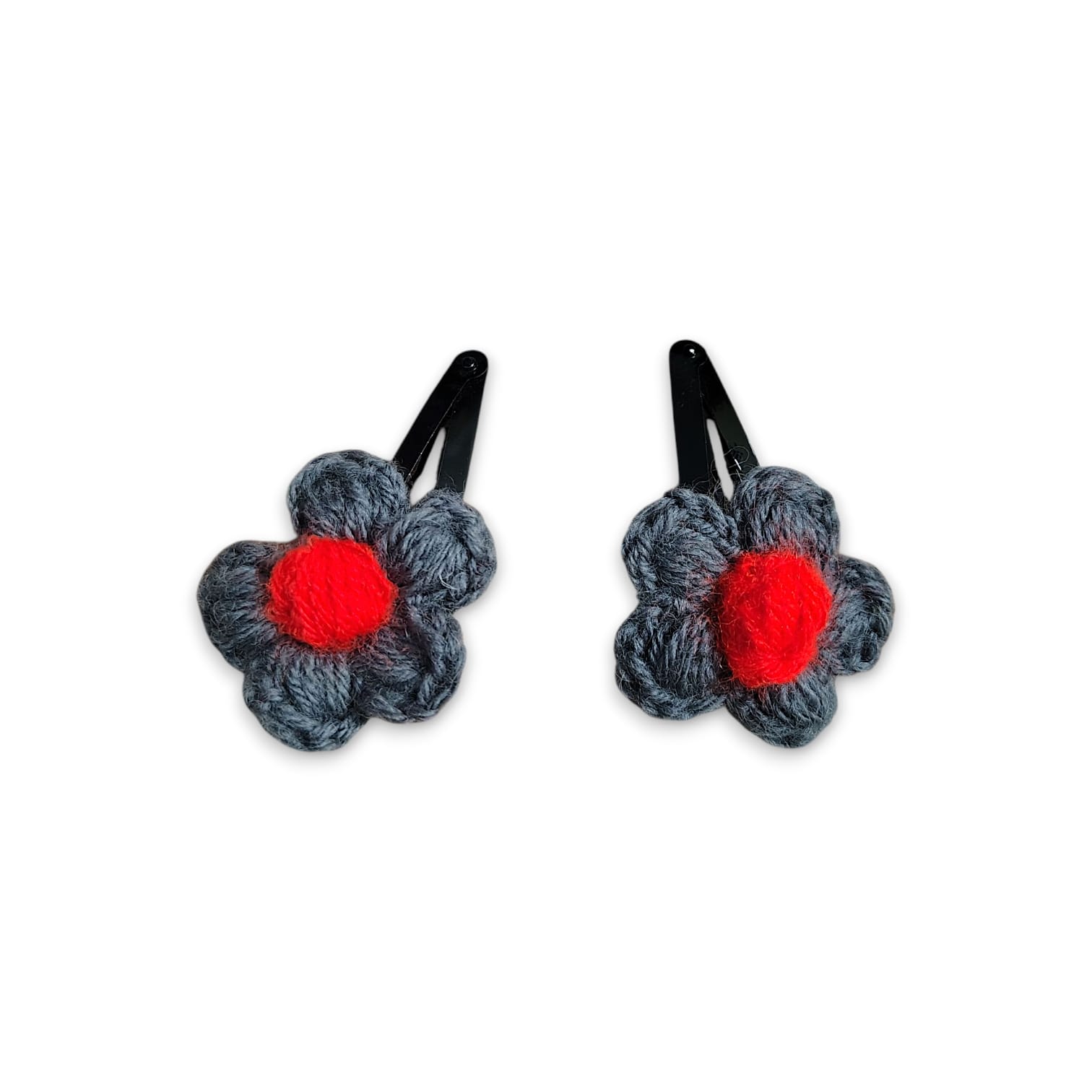 Handmade Woollen Hair Clip - Hair Clip - Women Hair Accessories - Gray Colour Mini Flower Clip - Beautifull Girls Hair Clip - Set of 2