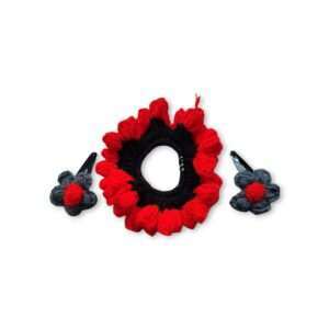 Handmade Woollen Hair Band With Hair Clip - Women And Girls Hair Band With Hair Clip - Crochet Hair Scrunchies - Gray and Red Colour Hair Accessories