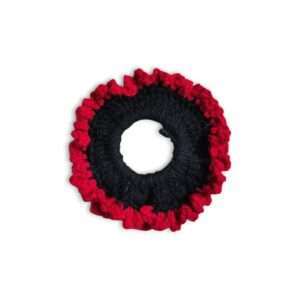 Handmade Woollen Hair Band - Women And Girls Hair Band - Crochet Hair Scrunchies - Black And Red Colour Hair Accessories - Single Piece