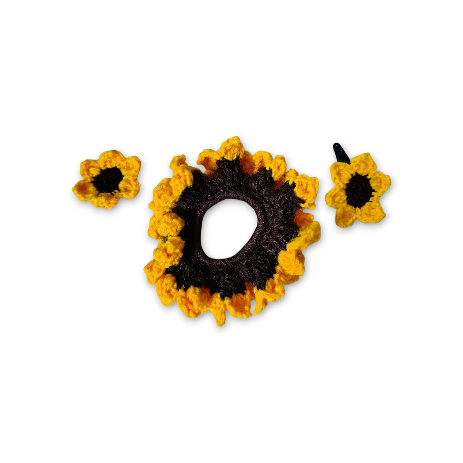 Handmade Woollen Hair Band With Hair Clip - Women And Girls Hair Band With Hair Clip - Crochet Hair Scrunchies - Yellow Colour Hair Accessories