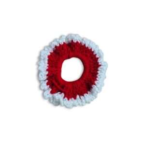 Handmade Woollen Hair Band - Women And Girls Hair Band - Crochet Hair Scrunchies - Red And White Colour Hair Accessories - Single Piece