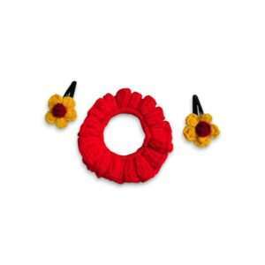 Handmade Woollen Hair Band With Hair Clip - Women And Girls Hair Band With Hair Clip - Crochet Hair Scrunchies - Red Colour Hair Accessories