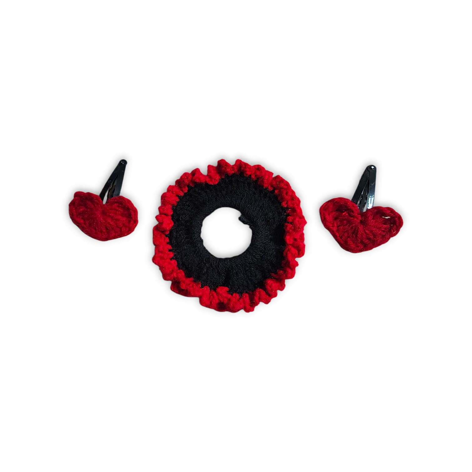 Handmade Woollen Hair Band With Hair Clip - Women And Girls Hair Band With Hair Clip - Crochet Hair Scrunchies - Maroon And Black Colour Hair Accessories