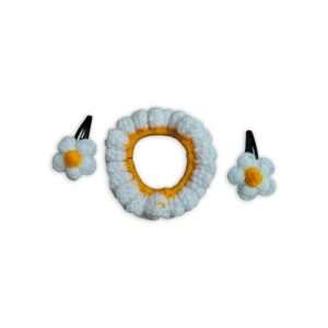 Handmade Woollen Hair Band With Hair Clip - Women And Girls Hair Band With Hair Clip - Crochet Hair Scrunchies - White Colour Hair Accessories