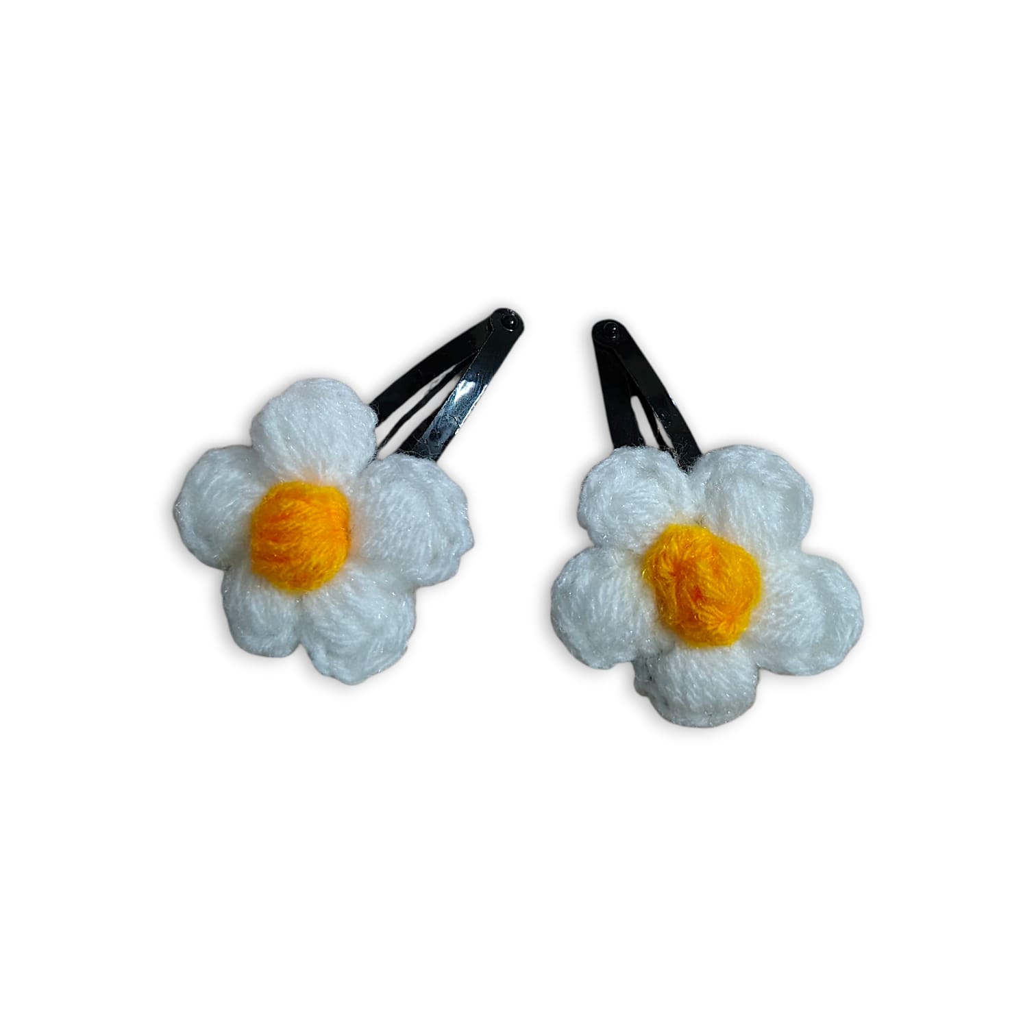 Handmade Woollen Hair Clip - Hair Clip - Women Hair Accessories - White Colour Mini Flower Clip - Beautifull Girls Hair Clip - Set of 2