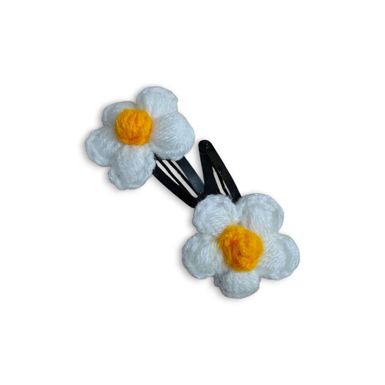 Handmade Woollen Hair Clip - Hair Clip - Women Hair Accessories - White Colour Mini Flower Clip - Beautifull Girls Hair Clip - Set of 2 - Image 2