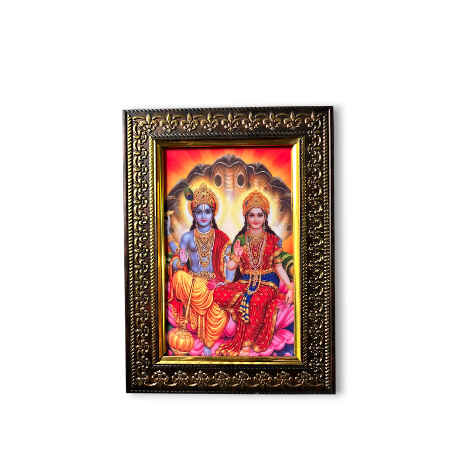 Vishnu And Laxmi Mata Photo Frame - Laxmi Narayana Photo For Puja Mandir - Traditional Vishnu And Laxmi Mata Photo Frame For House,Warming Gift, Mandir,And Decoration .
