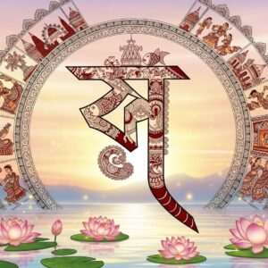 An intricately designed image showcasing the essence of Bengali script. At the center, a stylized representation of a traditional Bengali letter, surrounded by elegant patterns inspired by Madhubani and Pattachitra art. The background features a serene landscape with pastel hues, soft glowing lights, and ethereal elements like floating lotus flowers and tranquil water surfaces, conveying a sense of mindfulness and cultural richness. The scene is adorned with subtle hints of gold and maroon, creating a harmonious blend of heritage and modern digital aesthetics. The overall tone is inviting and peaceful, enticing readers to explore the beauty and intricacies of the Bengali script.